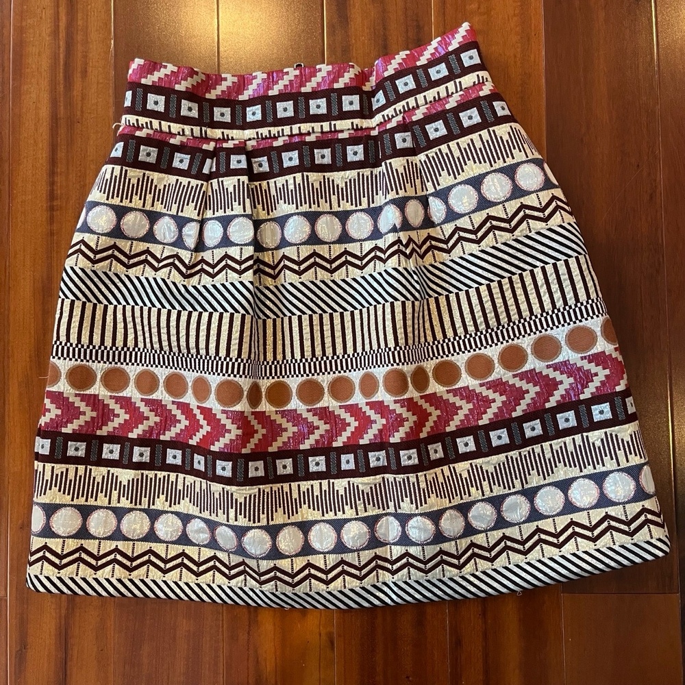 Anthropologie Nomad Morgan Carper Skirt‎ Geometric Knee Length Metallic Size 0